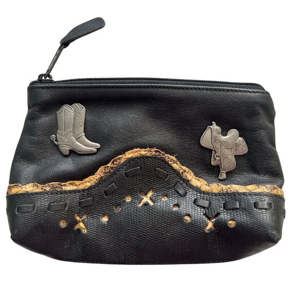Vintage Carlos Falchi Leather Clutch | Western Horse Scene w/ Silver Charms | US - Picture 1 of 10